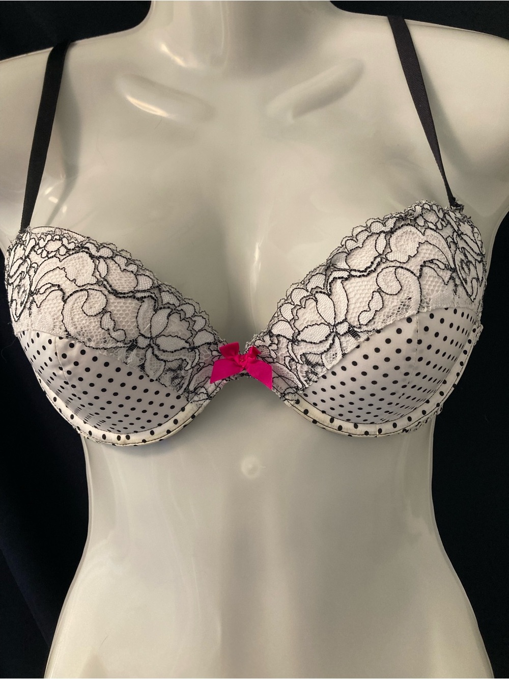 La Senza Polka Dot Lace Push Up Bra White Black 34C